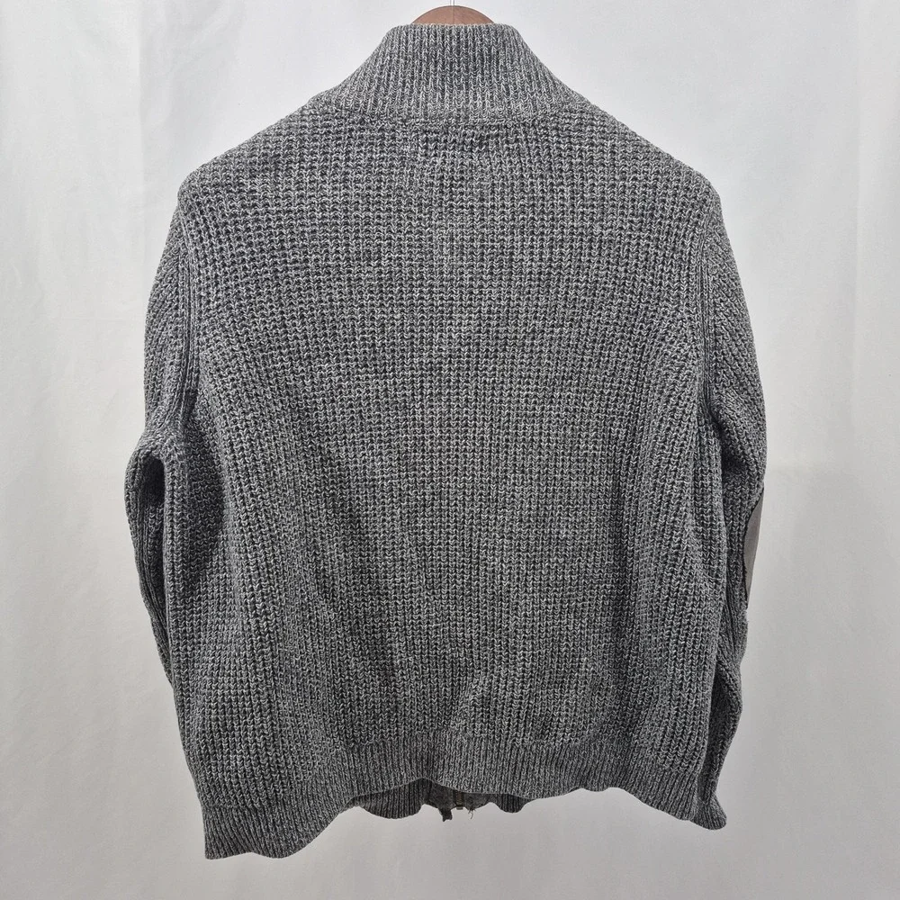 LL Bean Sweater Mens Large Gray Full Zip Elbow Pad Waffle Knit Grandpa Core - Picture 4 of 10